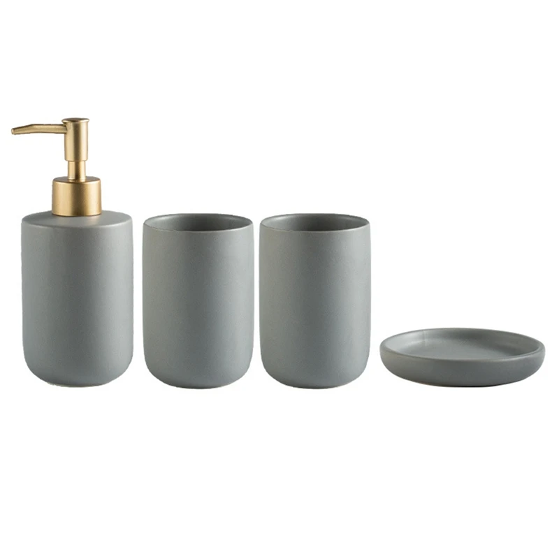 

Simple Solid Color Ceramic Bathroom Four-Piece Wash Set Bathroom Mouthwash Cup Toothbrush Cup Set