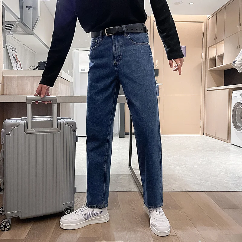 Blue Jeans Men Slim Fit Fashion Casual Straight Jeans Men Streetwear Korean Loose Biker Denim Pants Mens Trousers M-2XL