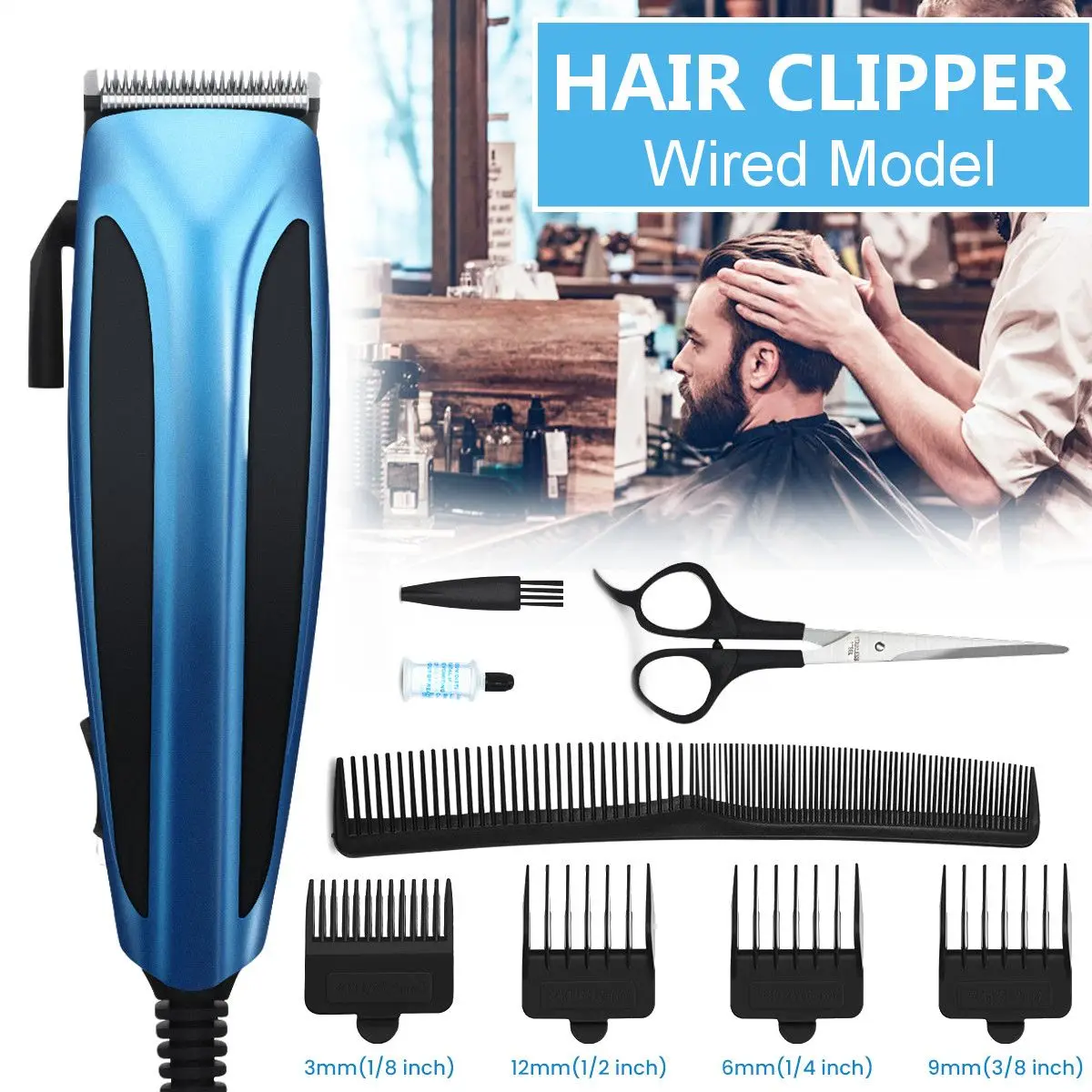 

Corded Beard Trimmer Hair Trimmer Barber Clippers Haircut Kit with Clipper Guide Combs Scissors for Family Use