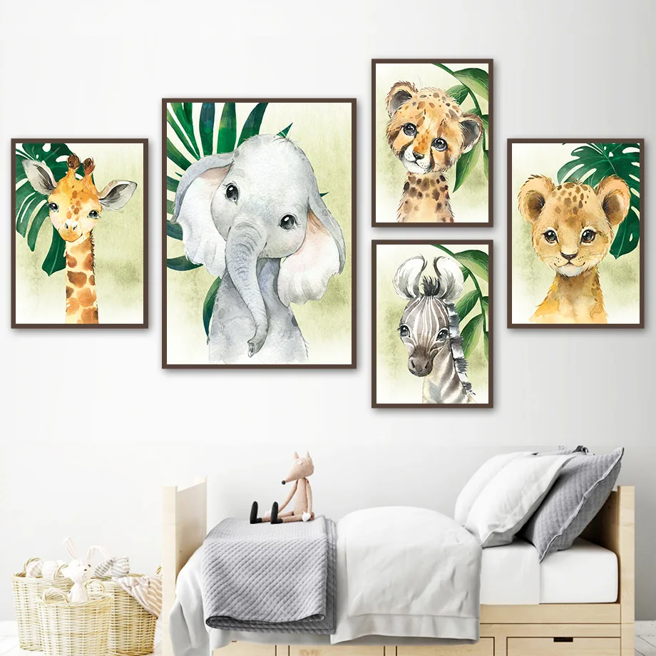 

Lion Tiger Giraffe Elephant Zebra Jungle Animal Wall Art Canvas Painting Kids Room Decor Nordic Posters And Prints Wall Pictures