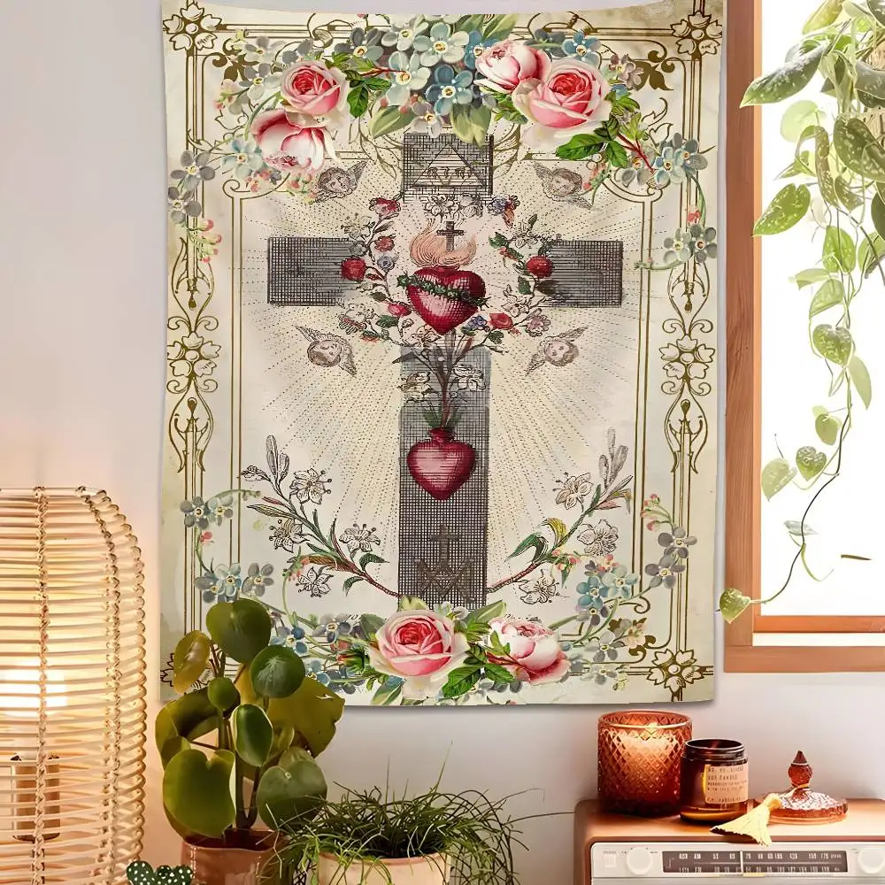 

Христианский крест Девы Марии гобелен полиэстер