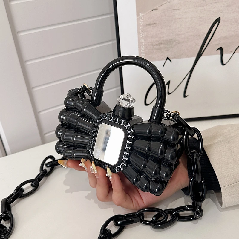 

Fashion Bow Jelly Handbag For Women High Quality Acrylic Mini Bag Evening Clutch Lipstick Pouch PVC Chain Shoulder Crossbody Bag