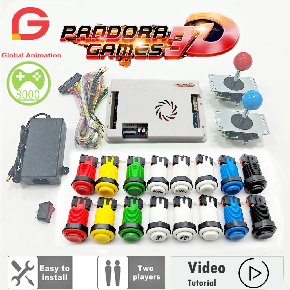 2 Player DIY Arcade Kit Pandora Game 3D 10000 in 1 with WiFi + 8 way joystick American HAPP Style Push Button for Game Machine