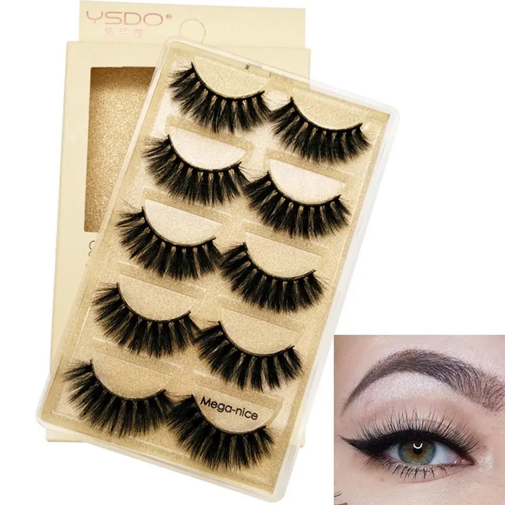 

5 Pairs Reusable Thick Long Natural Long Handmade Craft False Eyelashes Extension 3D Faux Mink Eyelashes Wispy Fluffy