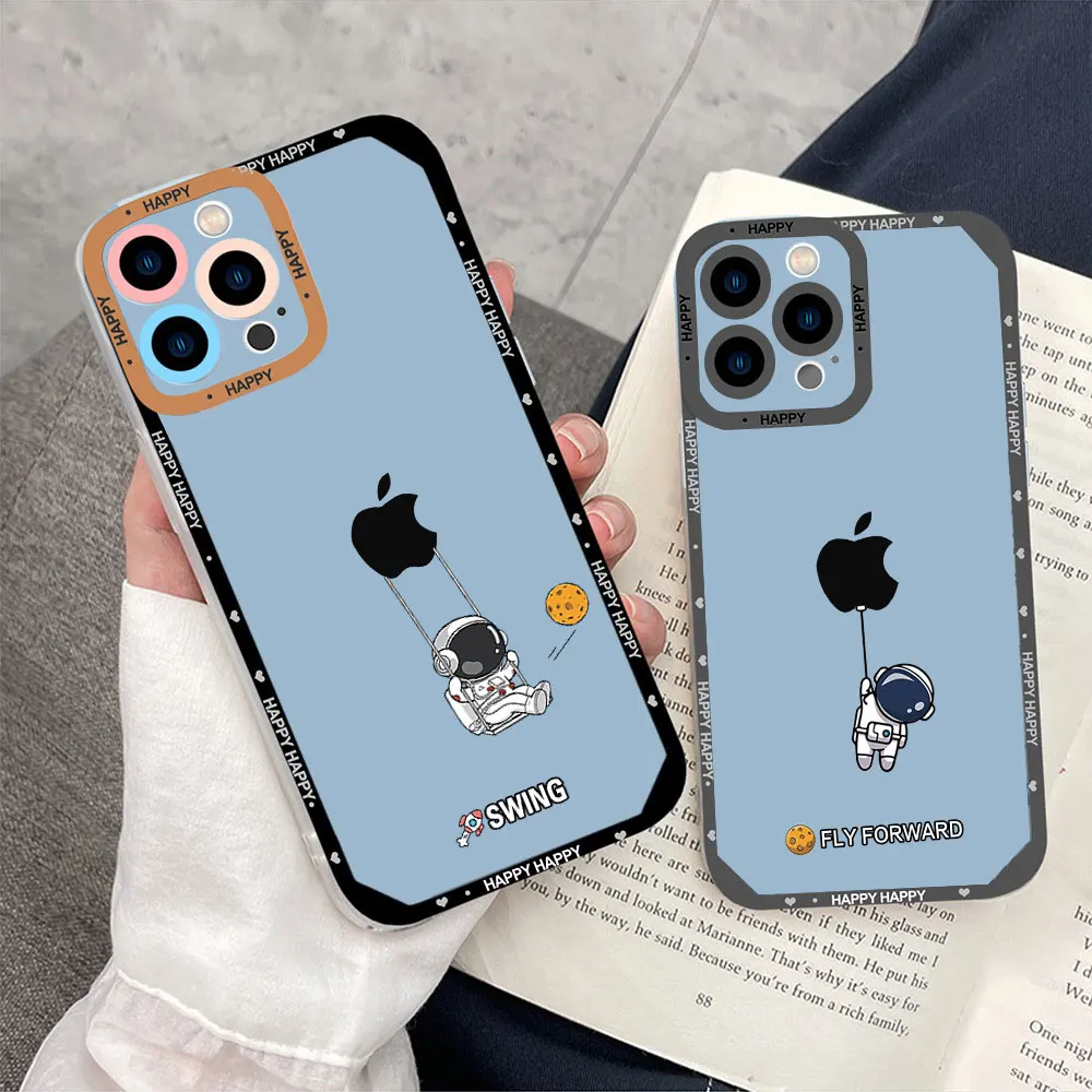 

Fashion Creative cute cartoon astronaut Phone Case For iPhone14 11 12 13 Pro Max X XR XS MAX 13Mini Clear Soft Bumper Back Cover