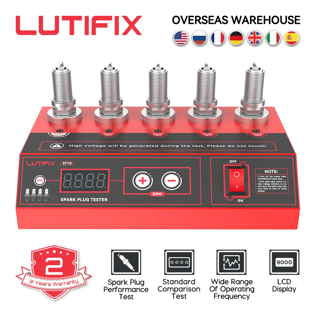 

LUTIFIX ST110 Car Spark Plug Tester Ignition Testers Automotive Diagnostic Tool 2~5 Hole Spark Plug Analyzer US EU Plug ST101