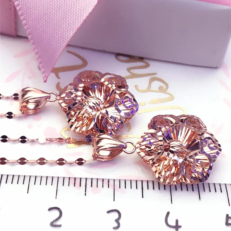 Ожерелье с цветком из фиолетового золота 585 пробы покрытое розовым золотом 14