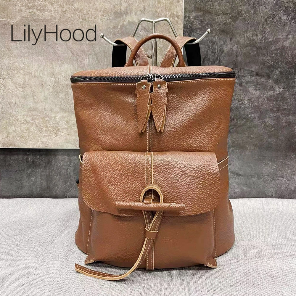 

Premium Quality Female Cow Leather Big Capacity Backpack 2022 Women Vintage Genuine Leather Roomy Everyday Travel Brown Knapsack