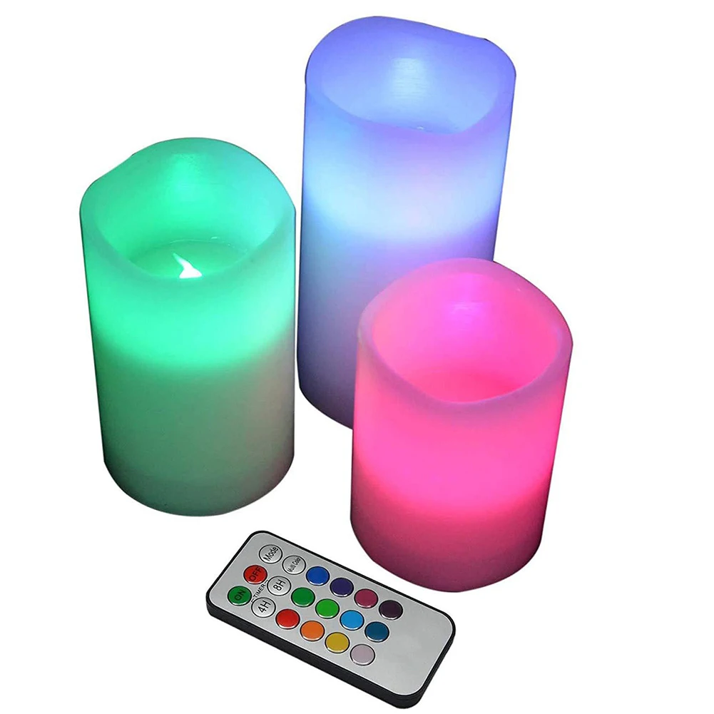 

3PCs Candle Flameless LED Real Wax Lights Colorful E Candles Home Remote Light For Birthday/Wedding /Christmas Decor
