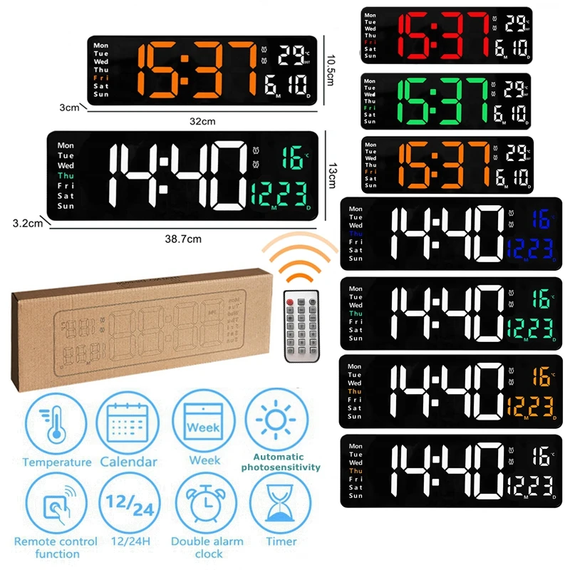Remote Control Memory Electronic Clock 10 Level Brightness L