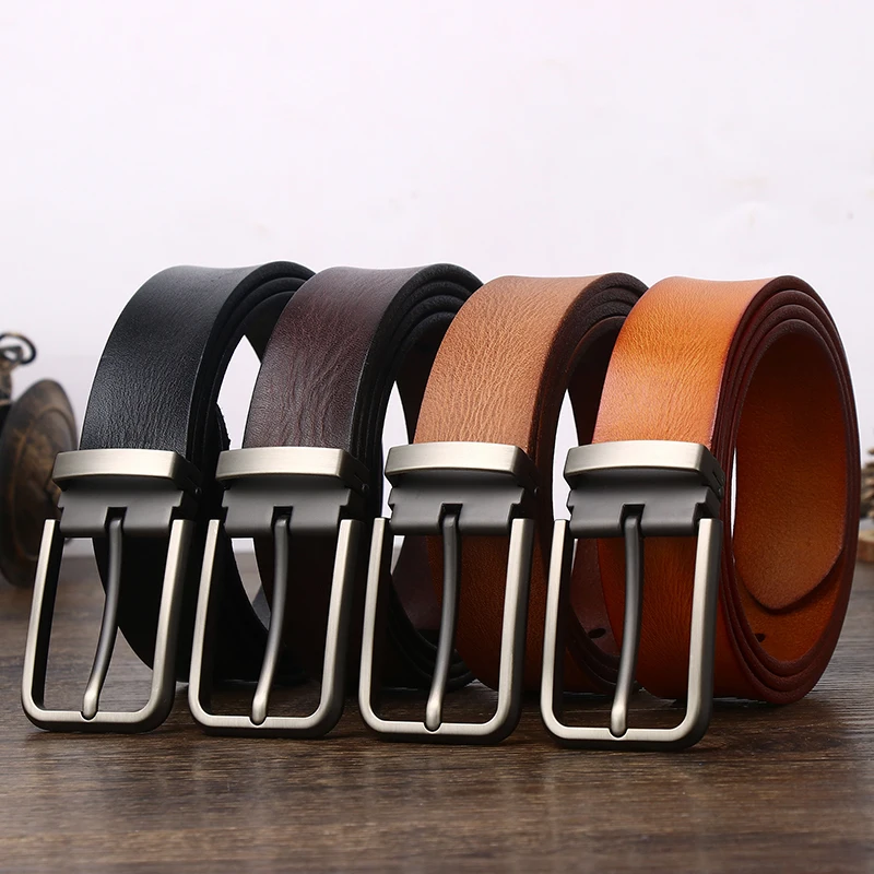 3.3cmgenuine leather belts for men Soft Natural Cowhide Mens Belt Hard Metal Metal Matt Black Buckle Real Leahter brown Belt