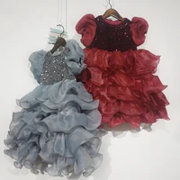 summer girls dress puff sleeve fashion sequined kids princess dress 2022 new red birthday party ball gown children layered dress