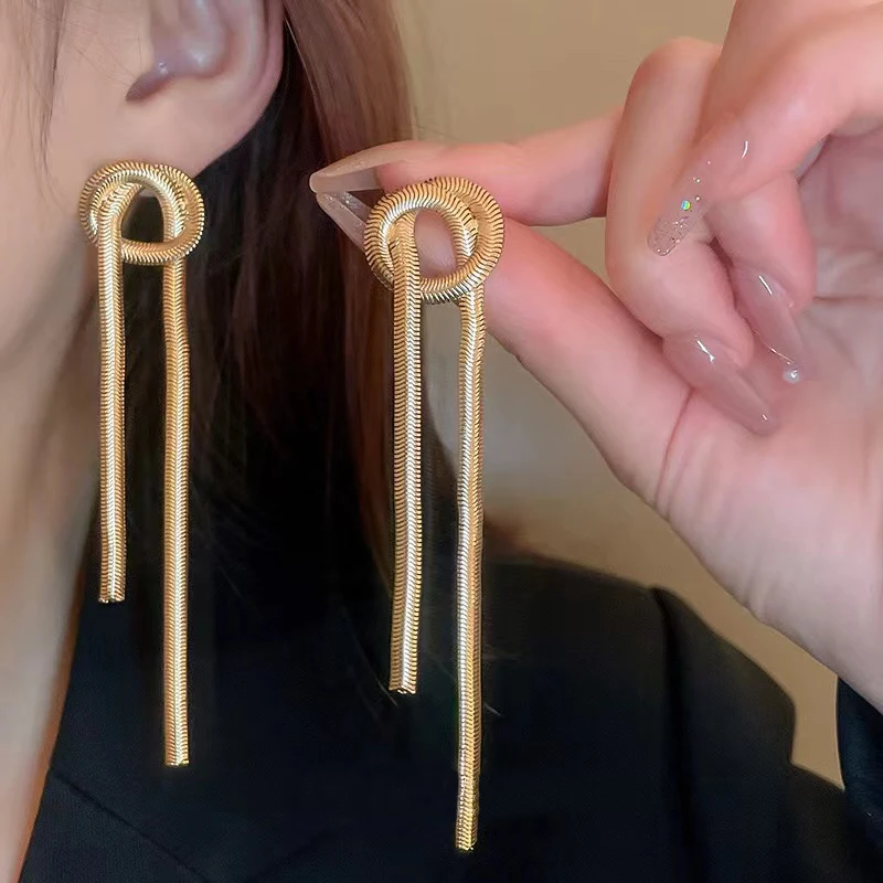 

Snake Bone Chain Metal Knot Tassel Earrings Personalized Temperament Earrings Long Fashion Jewelry Gift Wholesale
