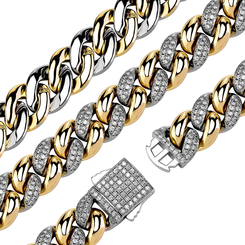 HIP HOP 3A CZ Stone Paved Bling Iced Out двухцветный круглый кубинский браслет-цепочка для мужчин