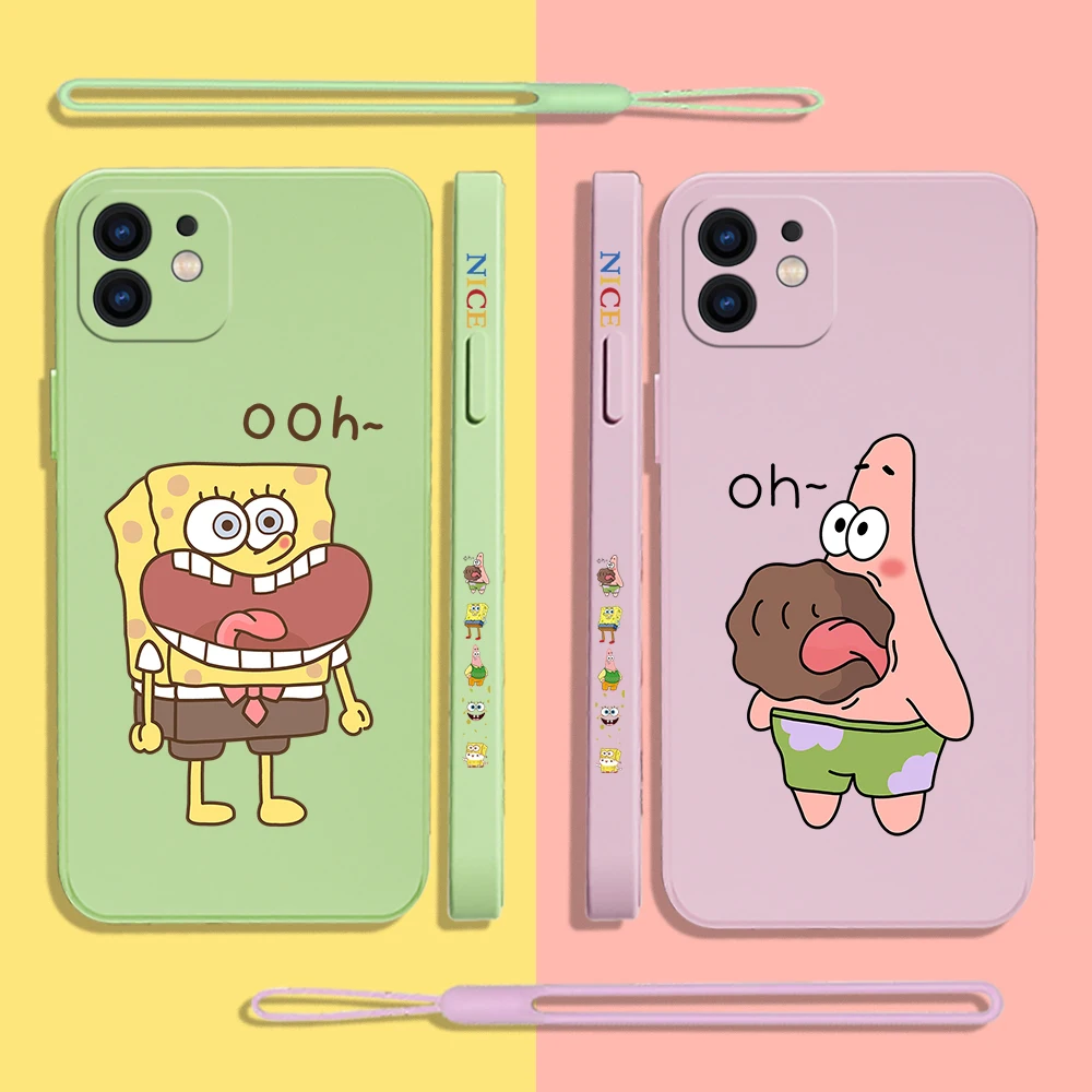 

Cute SpongeBobs SquarePants Phone Case For Samsung A53 A12 A22S A52 A52S A72 A71 A32 A22 A20 A30 A21S A11 4G 5G with Hand Strap