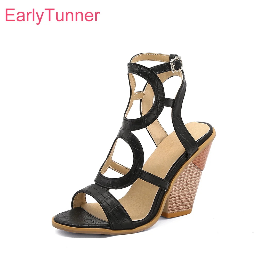 

Женские босоножки на танкетке, черные или Желтые Повседневные босоножки с круглым носком, на высокой танкетке, большие размеры 10 43 46 48, лето 2022