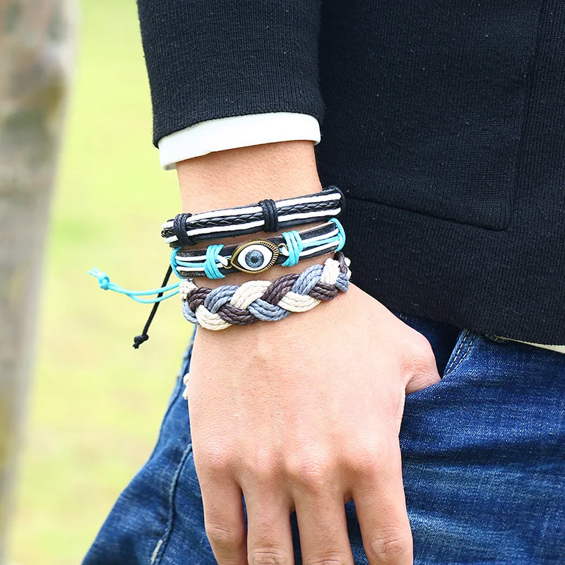 3 шт./компл. тканый кожаный браслет ручной работы для мужчин винтажный плетеный