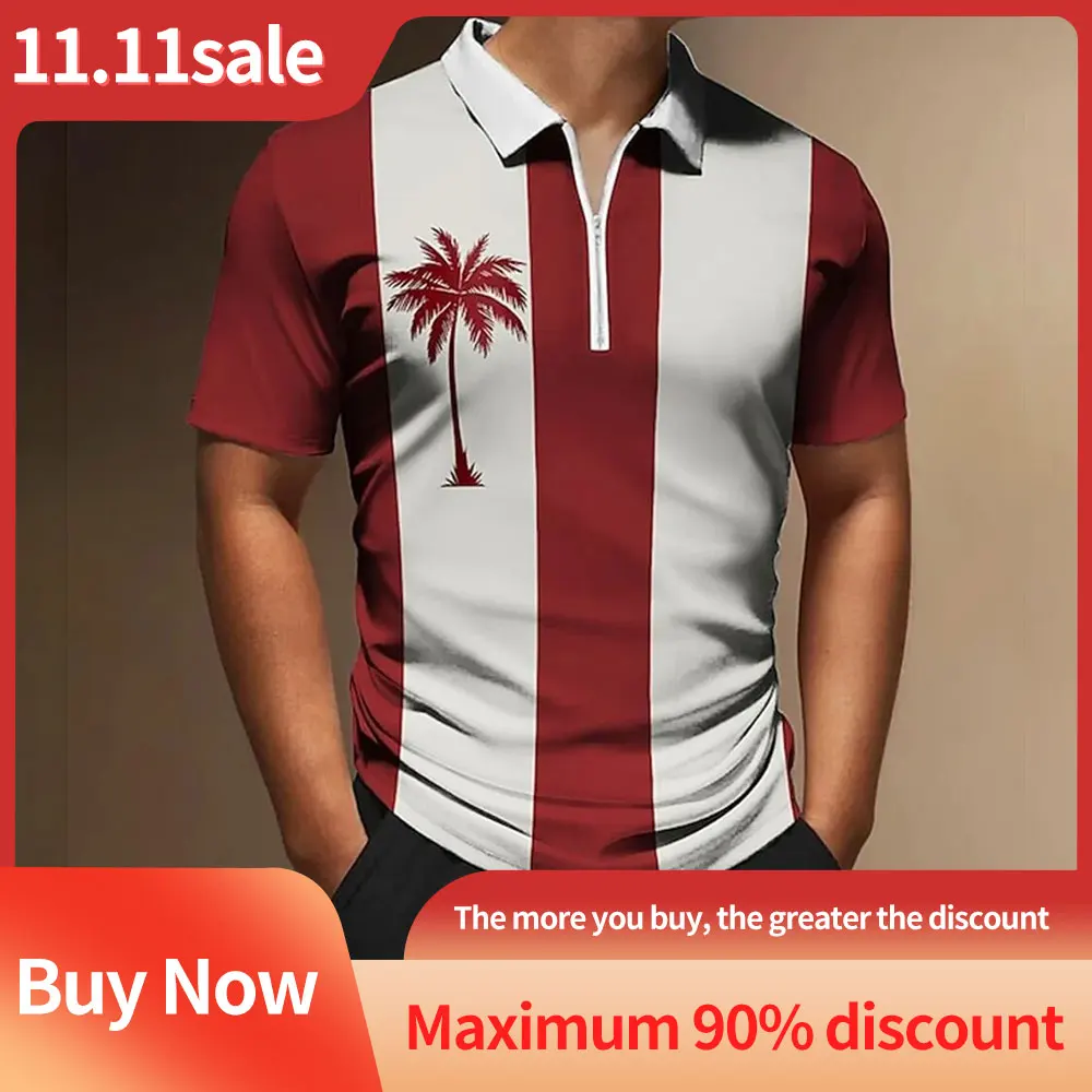 

Summer Men's Fashion Casual Polo Shirt Loose Fashion Coconut Tree Print Shirt Street Comfortable Breathable Luxury Polo Shirt
