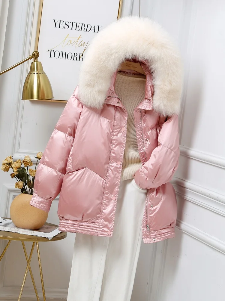 New Women Fox Fur Collar Down Jacket Casual Style Autumn Winter Coats And Parkas Female Outwear