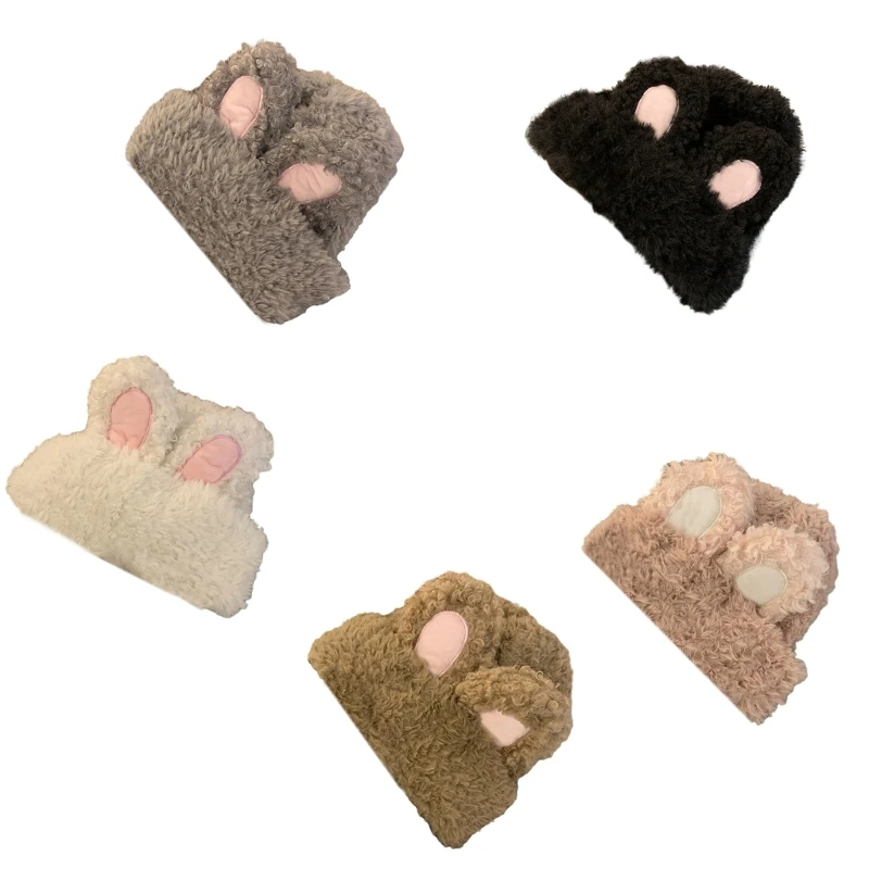 

Утолщенная ветрозащитная шапка-бини, плюшевая шапка в форме кроличьих ушей, лыжная шапка для взрослых подростков