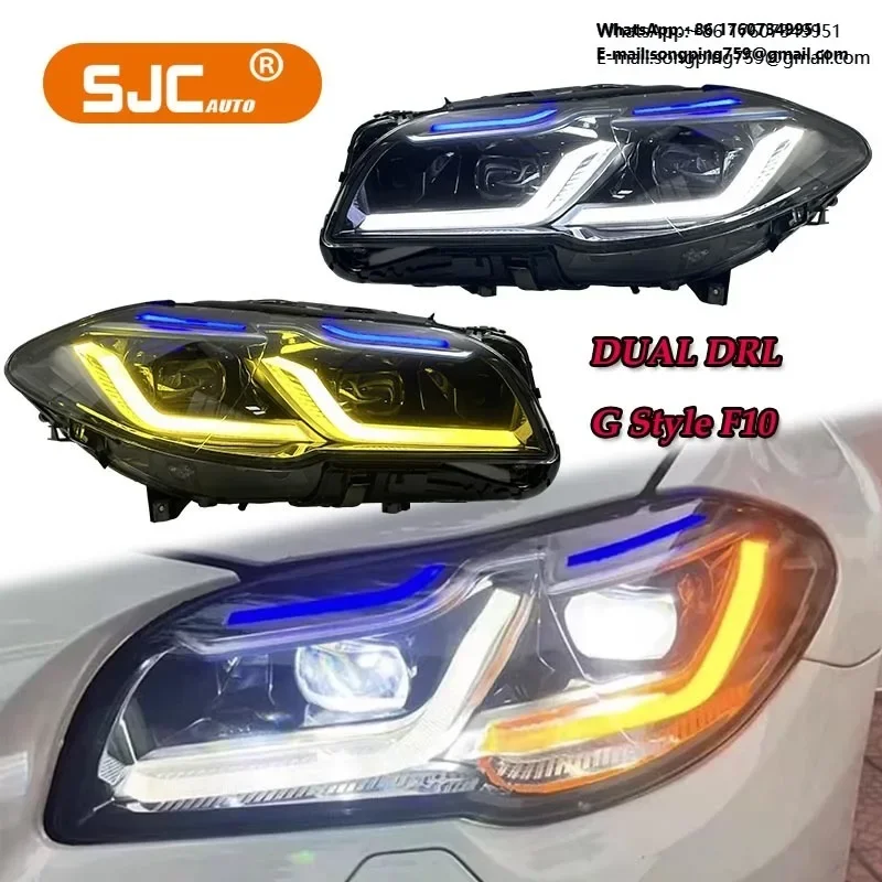 Фото Автомобильные фары SJC Dual DRL G-Style для BMW F10 F11 520i 535i 525i M5 5 серии 2011-2017, модифицированные светодиодные, желто-белые №1