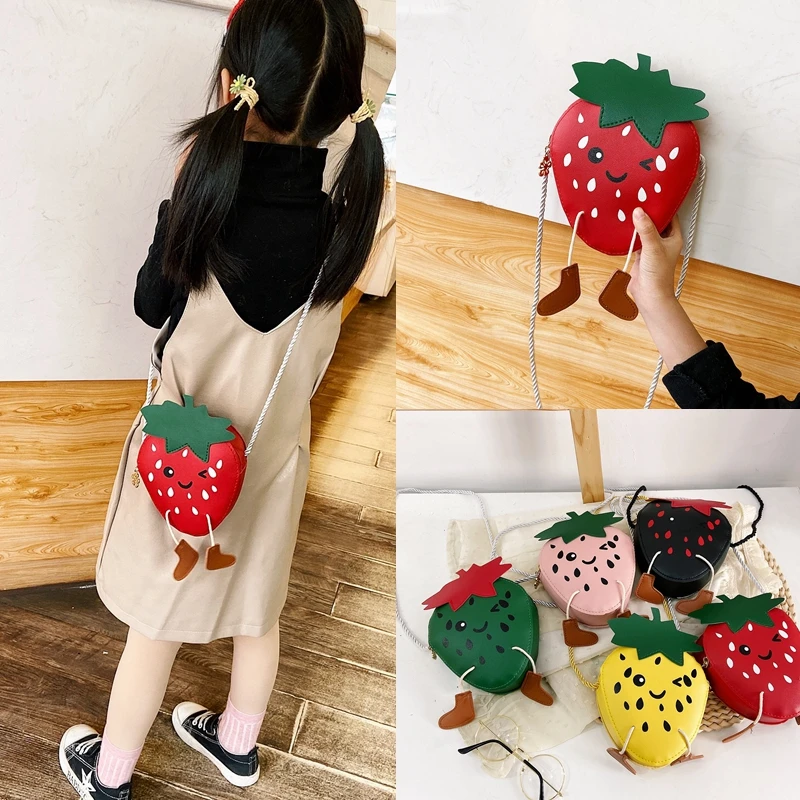 Cute Strawberry Little Girls Coin Purse Shoulder Messenger Bag Fashion Princess Handbags Lovely Children's Mini Crossbody Bags