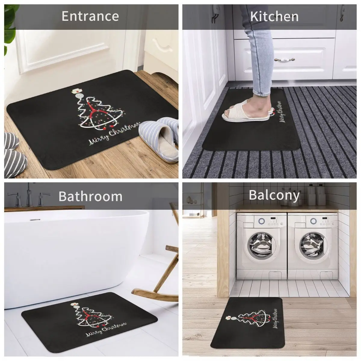 

Tree Nurse Merry Christmas Bath Mat Decor 3D Rug Carpet Doormat Antislip Entrance Living Room Home Kitchen Bathroom Dust Bedside