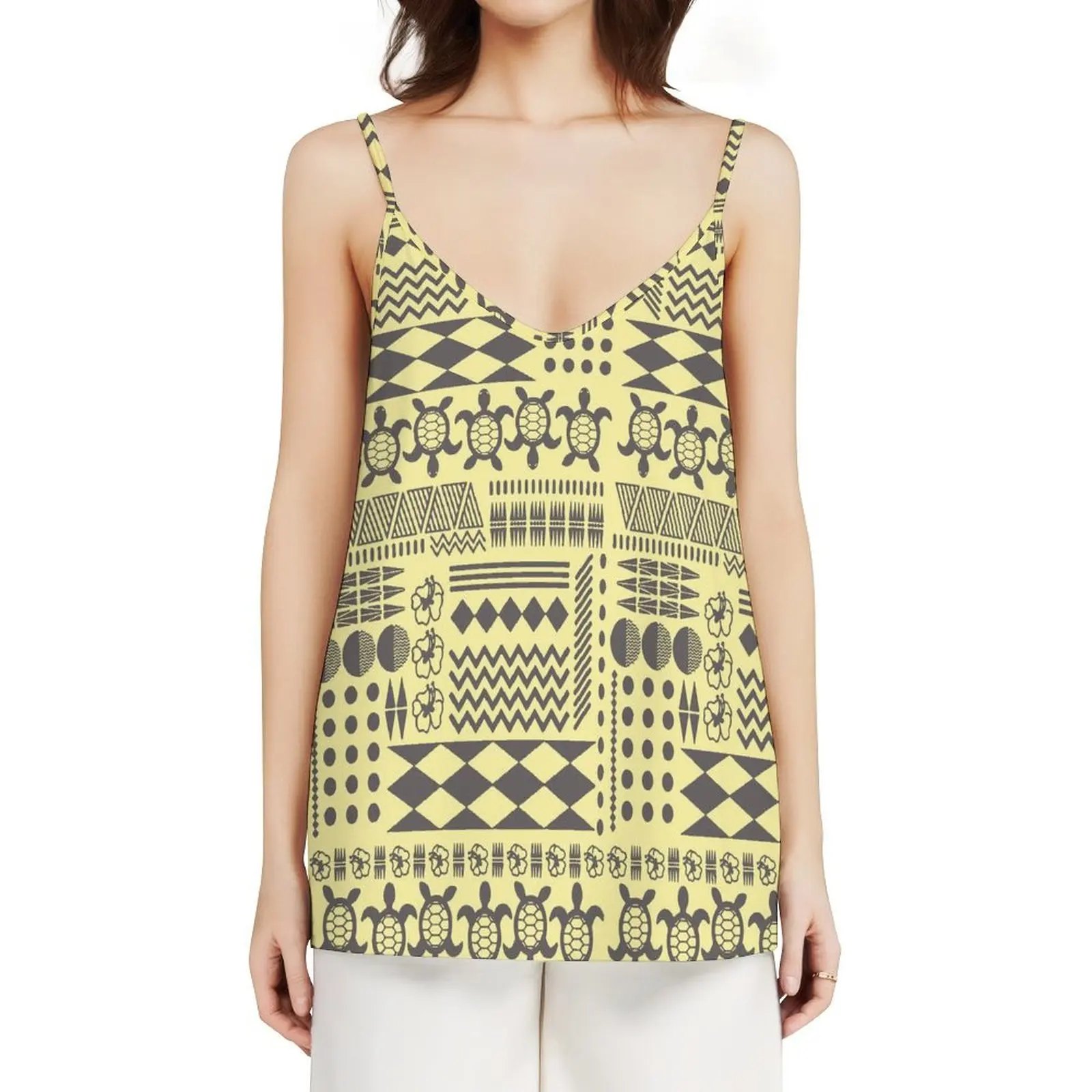Фото New Polynesian Floral Print Sleeveless Casual tops Custom Hawaii Backless camisole Plus Size Women Clothing №4