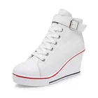 Новинка 2020 года; Сезон весна-лето; Классические туфли на танкетке; Туфли-лодочки с высоким берцем на молнии; Парусиновая обувь; Женская повседневная обувь на платформе, визуально увеличивающая рост