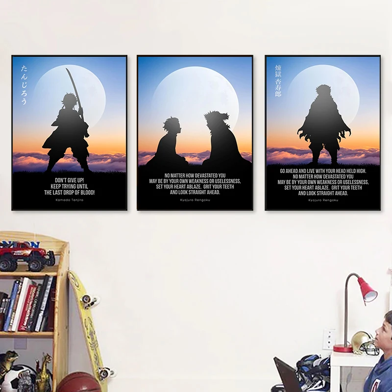 

Demon Slayer Quote Tanjiro Rengoku Canvas Wall Hanging Painting Home Decor Anime Poster Wall Art Picture Kids Room Decoration