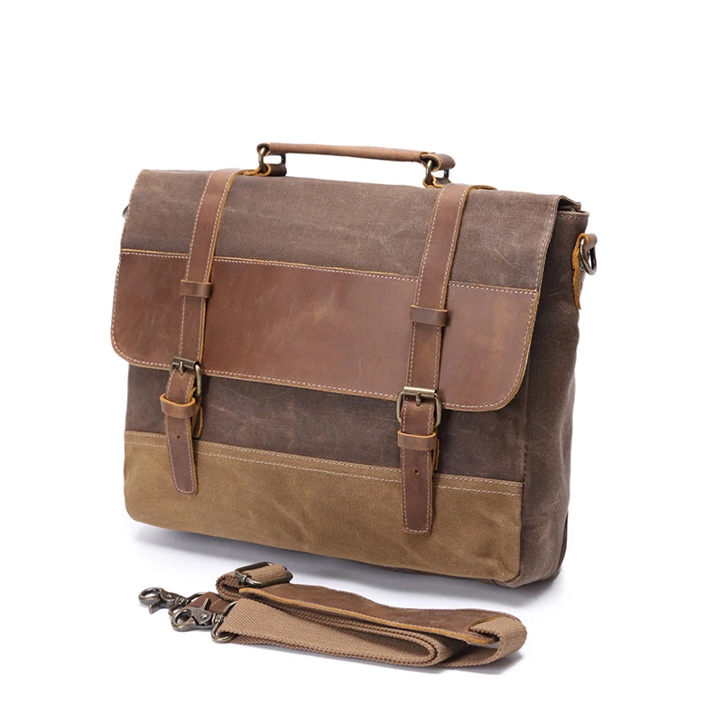 

Bag Style Handbag Crazy Laptop Vintage With Horse Men's Messenger Personalization Waxed Briefcase Canvas Bag Working Leather Man