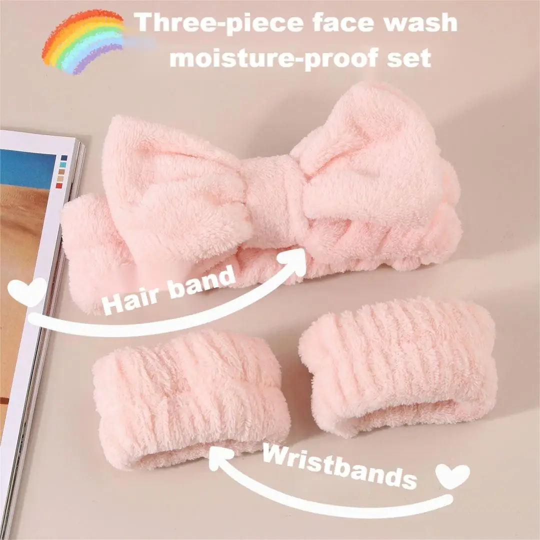 

Free Shipping Face Wash Wristbands Shampoo And Moisture-proof Three Piece Set Of Coral Fleece Absorbent Hair Wrist Band Headband