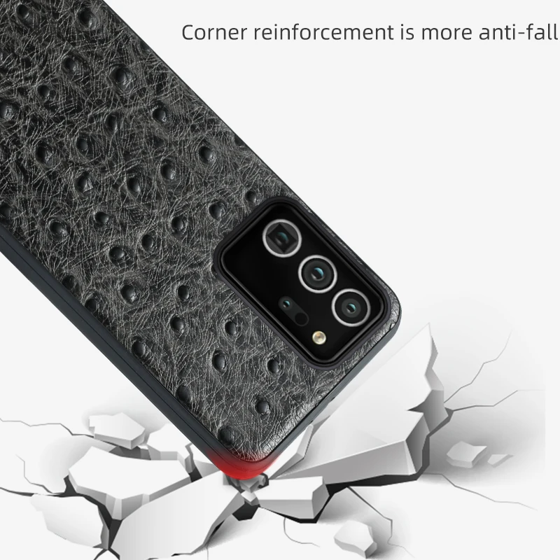 Original Leather Ostrich Grain Phone Case For Samsung Galaxy Note 20 Ultra 10 9 Plus A50 A70 A51 A71 S10 S8 S9 S20 Plus Cover