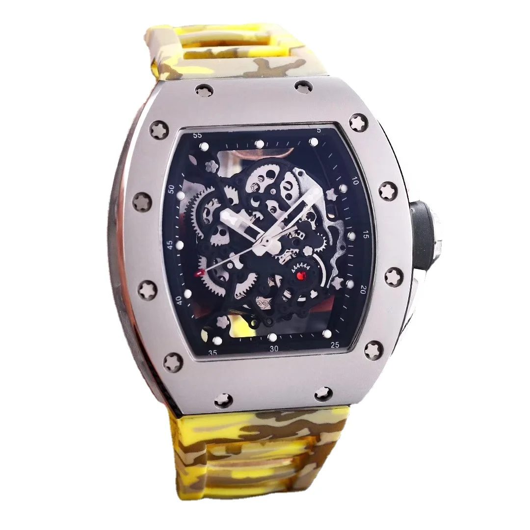 

High-Top Black Rubber Mens Watch Sapphire Mechanical Automatic Movement Titanium TPT Skeleton