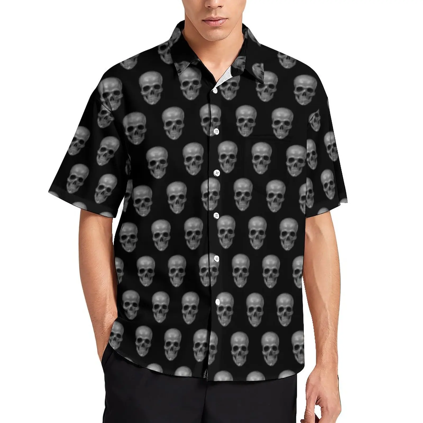 

Реалистичная пляжная рубашка с черепом, крутая Повседневная гавайская рубашка с принтом скелета, мужские Ретро Блузки, Одежда большого раз...