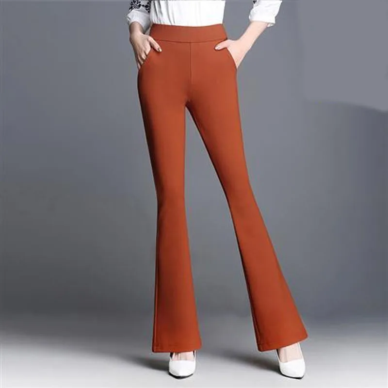 Брюки-клеш с высокой талией и карманами повседневные универсальные брюки до