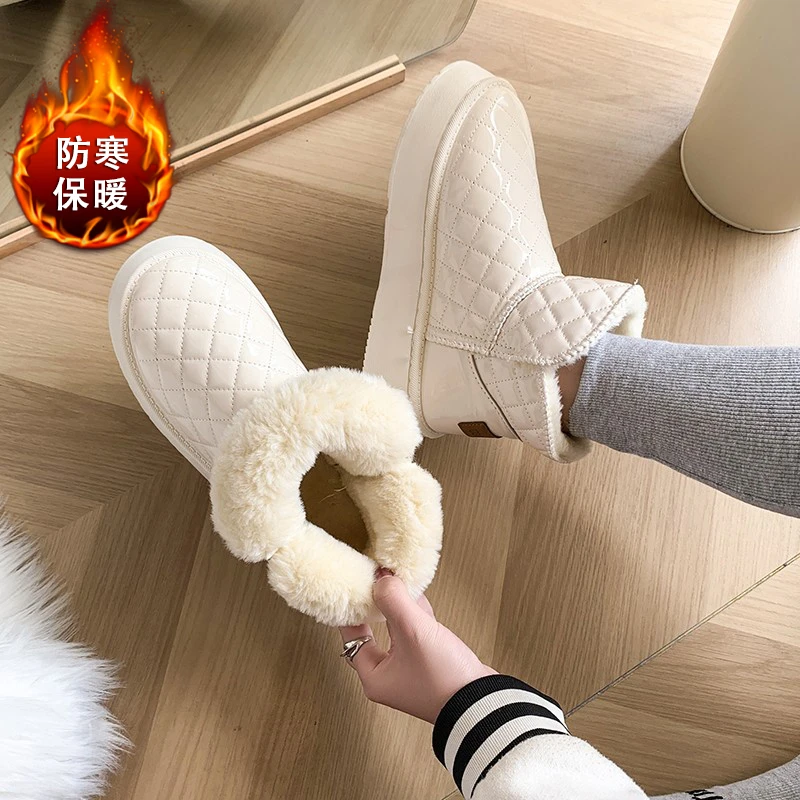 Женские ботинки, новые фонаричные плюшевые однотонные ботинки на шнуровке, без шнуровки, базовые зимние сапоги, женские ботильоны из ткани с низким каблуком и круглым носком, женская обувь