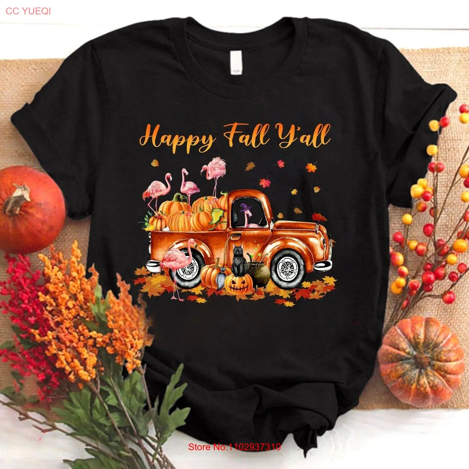 Рубашка с Фламинго счастливая осень you Осенний грузовик тыквой мерцающий...