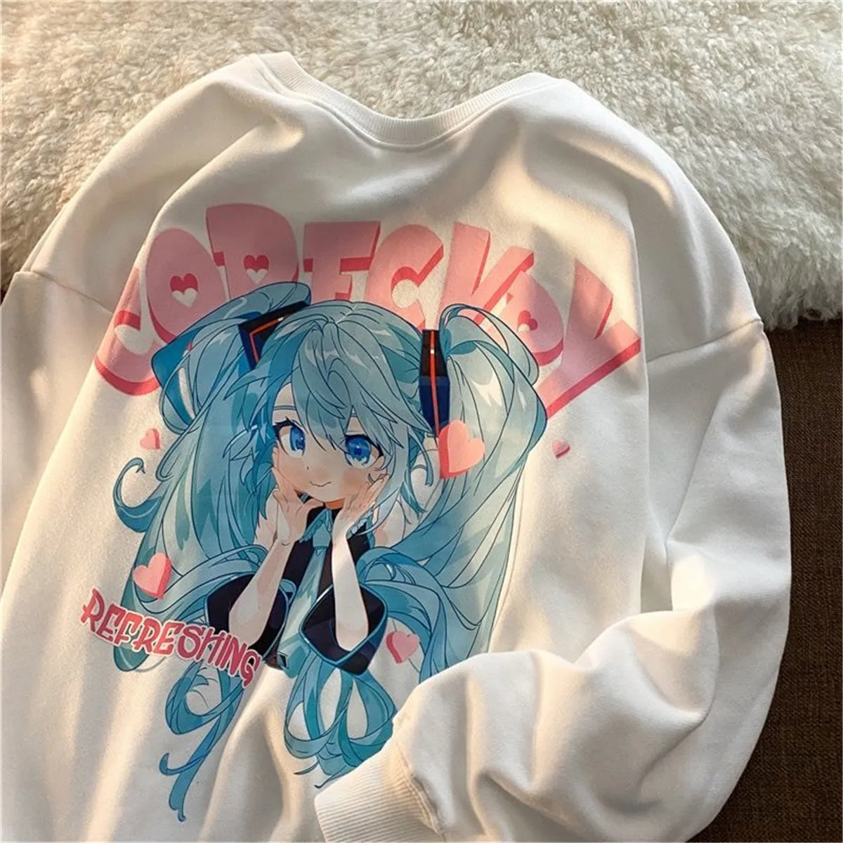 

White Cartoon Japan Style Hoodie Streetwear Autumn Women Loose Tops Funny Pullover O-neck Japan Hoodie Kawaii Black Coats Girl