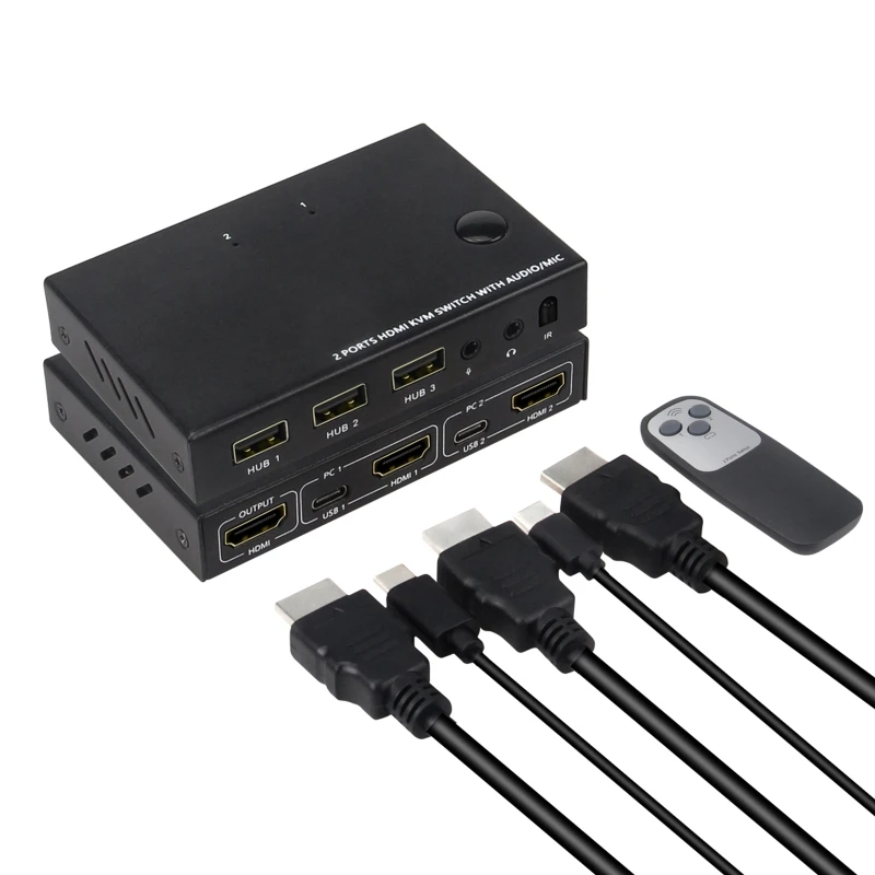 

2 порта HDMI-совместимый KVM-коммутатор 2 в 1 выход HDMI-совместимый KVM-коммутатор видео дисплей 4K с пультом дистанционного управления для компьюте...