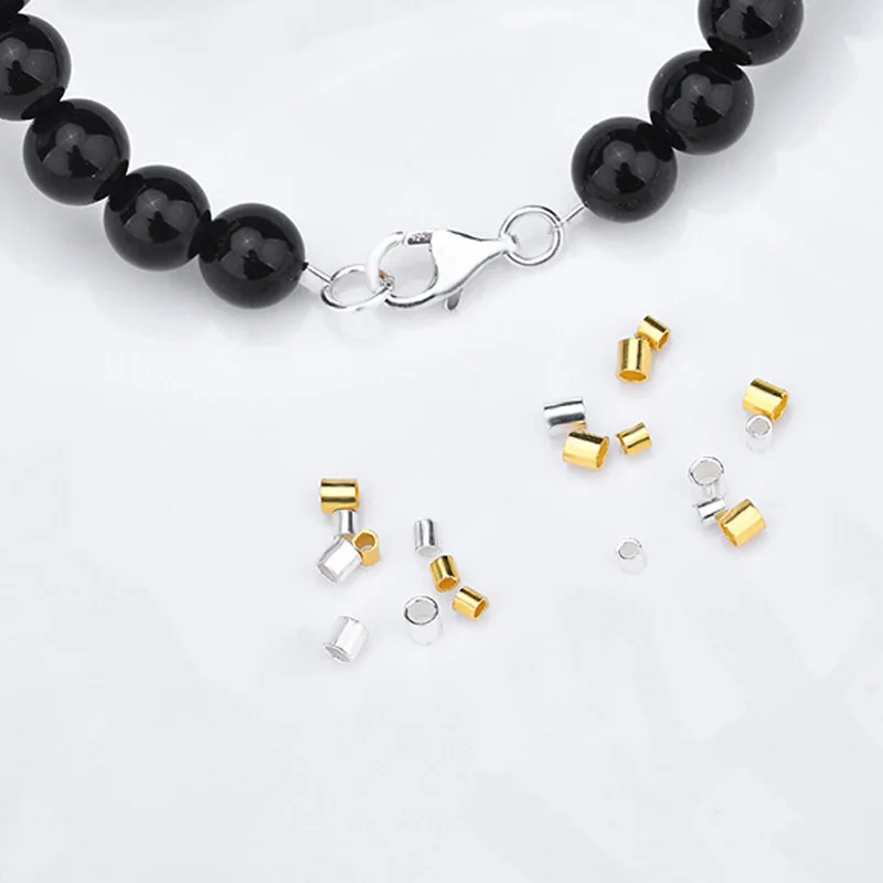 10PCS 925 Sterling Silver Crimp & End Beads 1.5mm,2mm Gold Silver Crimps Silver End Beads For Jewelry Making Jewelry Findings