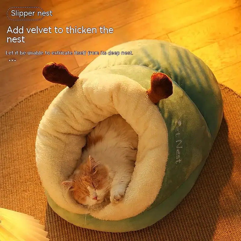 

Гнездо для кошек зимнее теплое полузакрытое гнездо для собак холодностойкие спальные гнезда для домашних животных тапочки плюшевый утолще...