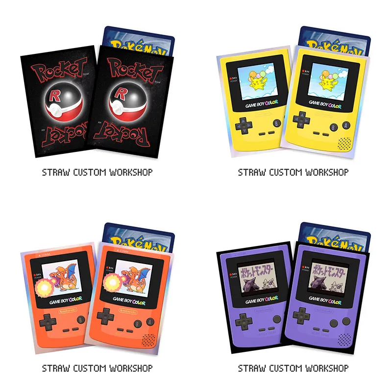 Фото 65 шт./компл. аниме игра PTCG Kawaii Pixel Card Sleeve GameBoy Color Series Rocket Pikachu Charizard Gengar коллекционные предметы подарочная игрушка №1