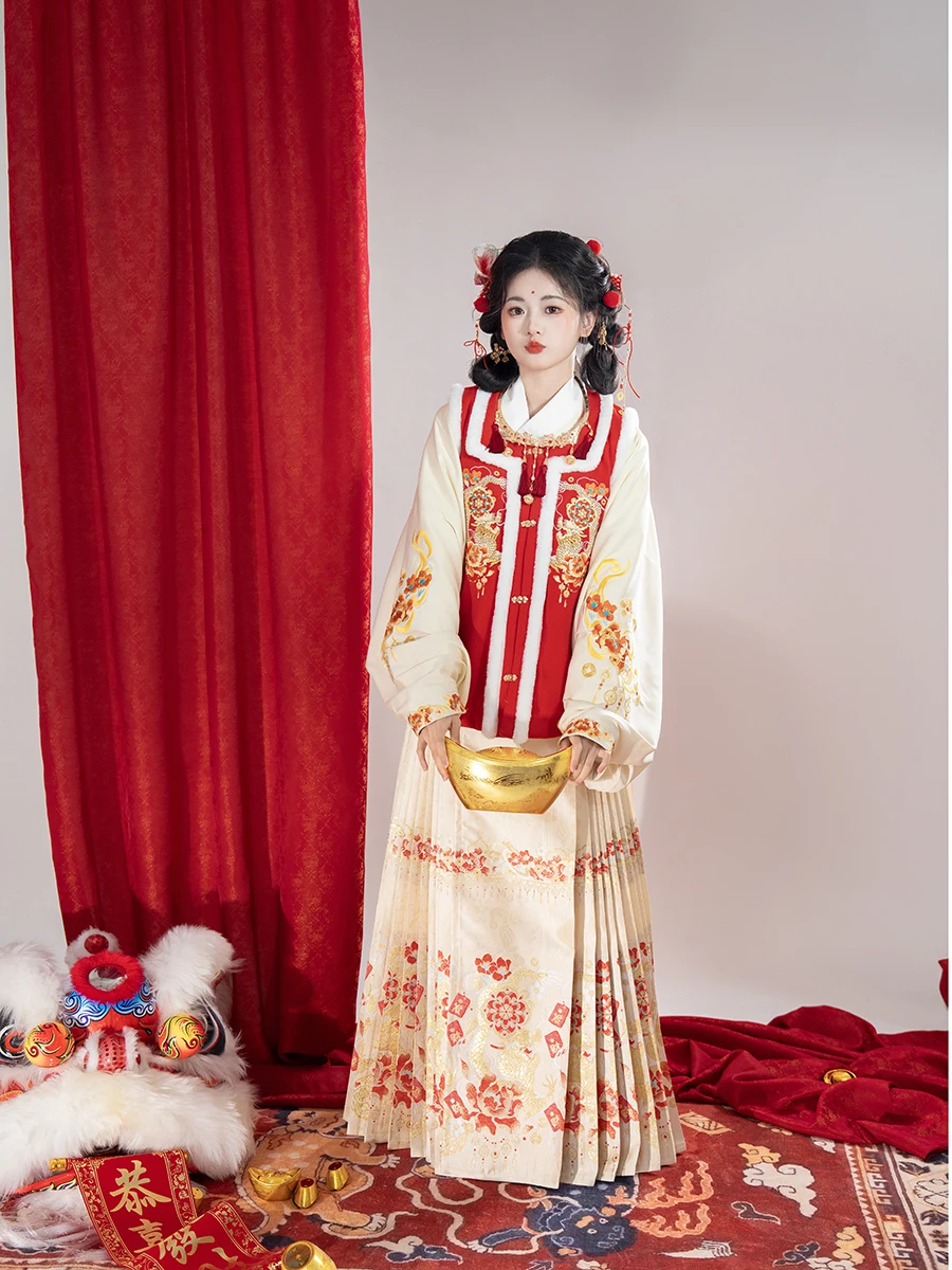 QiQiaoFang династия Мин ханьфу женская зимняя китайская Новогодняя одежда вышитая