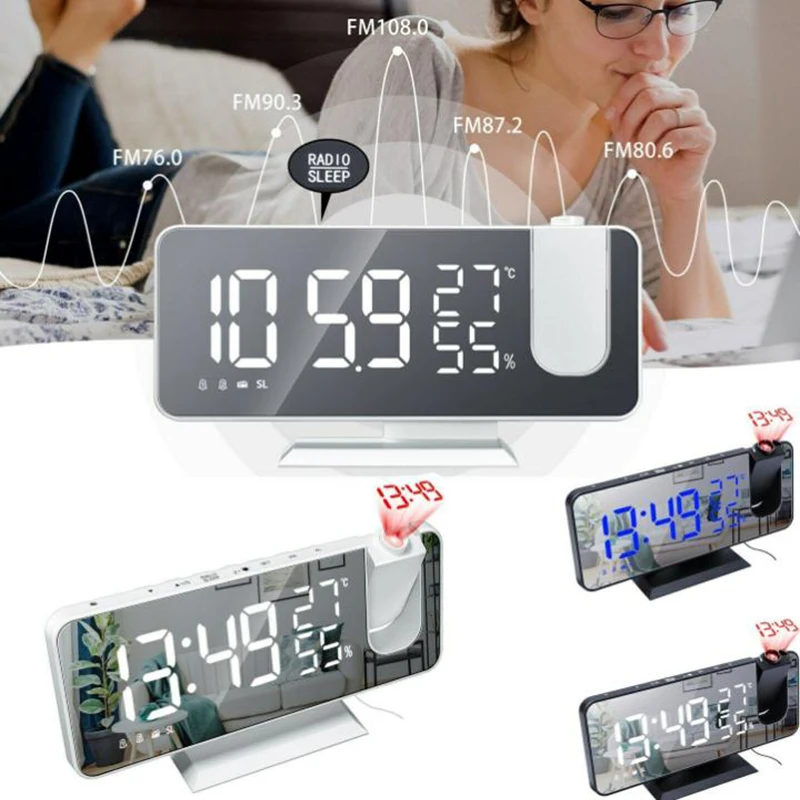 

7.5" LED Digital Projector Projection Snooze Dual Alarm Clock FM Radio Timer USB Bedroom Bedside Clock