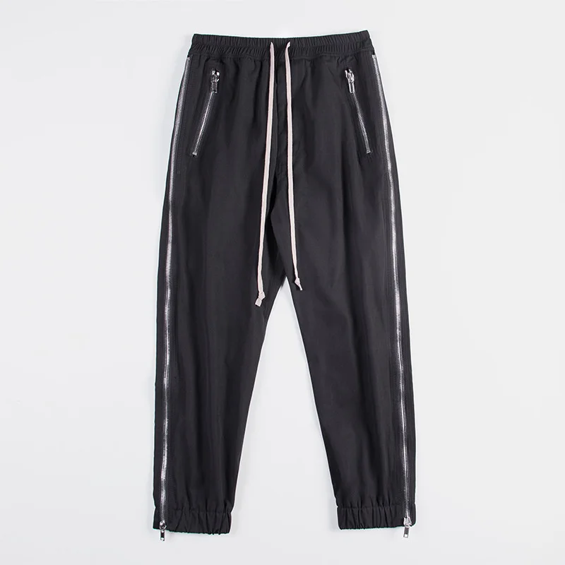 High Street Elastic Waist Hip-hop RO Bend Zipper Work Men's Casual Trousers Streetwear Techwear Drawstring Pants
