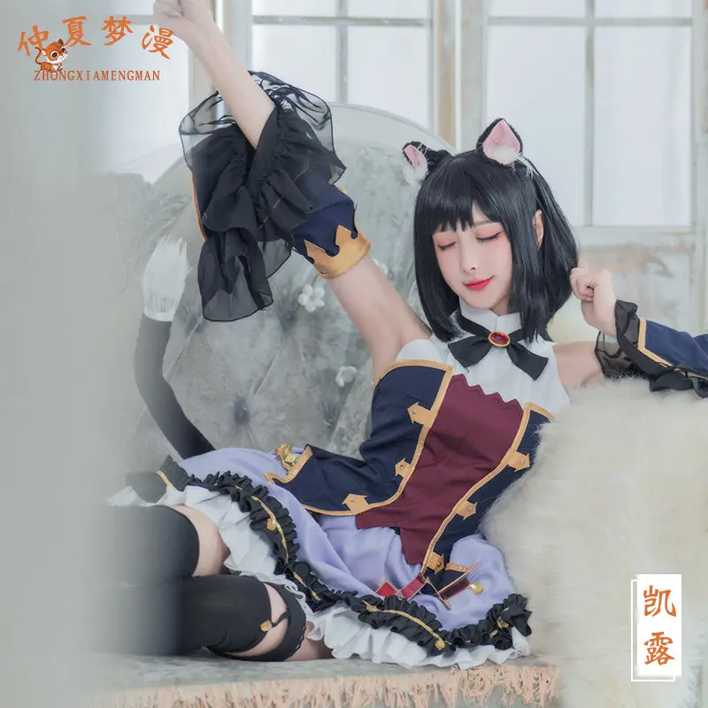 Фото Аниме Princess Connect! Костюм для косплея Re:Dive Kyaru: полный комплект униформы горничной «Черная кошка» для женщин на Хэллоуин №2