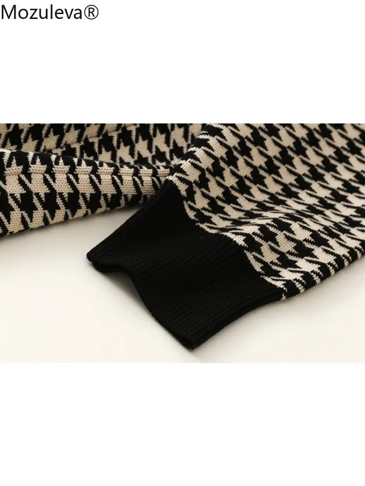 Осень-зима 2021 свитер с узором гусиная лапка свободный средней длины кардиган