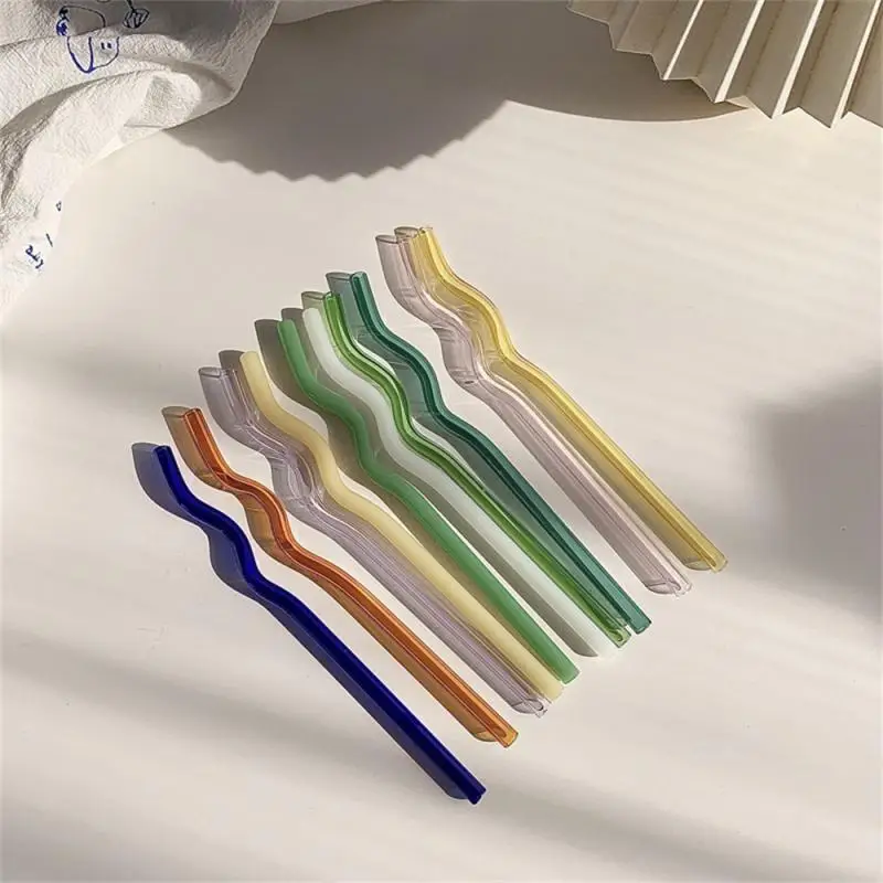 

Creative Large Wave-shaped Milk Beverage Straw High Borosilicate Glass Pipette Three-way Curved Shape Heat-resistant Glass Straw