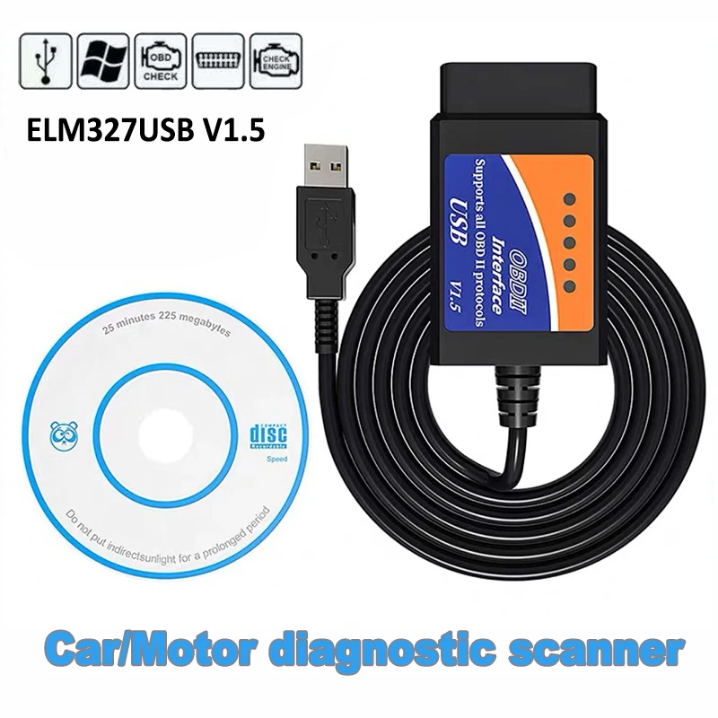 

Mini ELM327 USB V1.5 OBD2 Car Diagnostic Scanner Code Reader OBDII USB Interface ELM 327 Bluetooth PC Auto Fault Monitoring